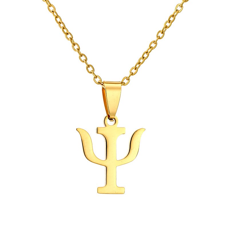 For Personality Psychology PSI Symbol Necklace Fine Polished Ladies Stainless Steel Pendant: gold