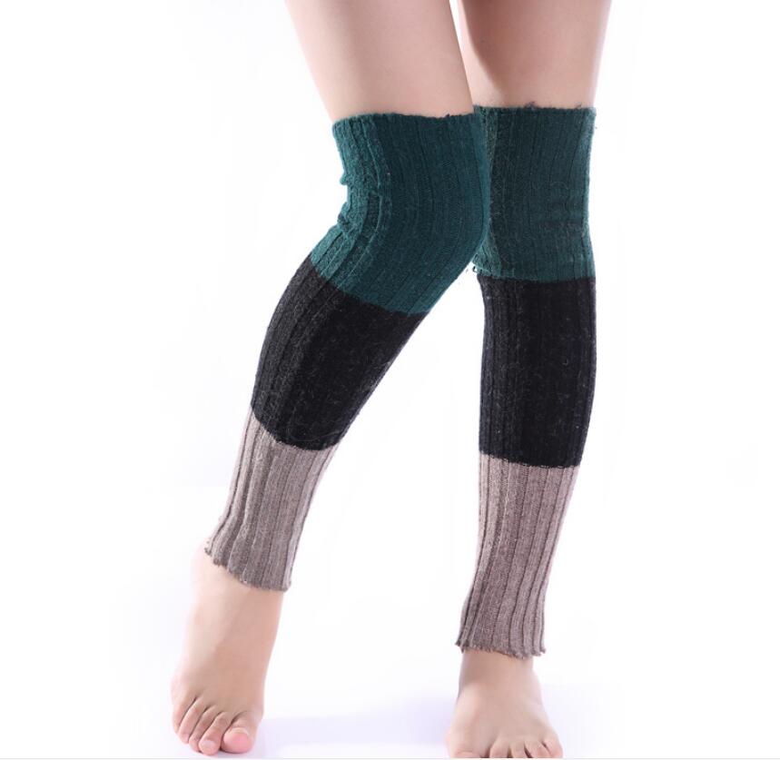 Efterår og vinter ulden sæt tre-farvet søm cashmere luv støvler sæt damer lang tube over knæet varme leggings: Sort