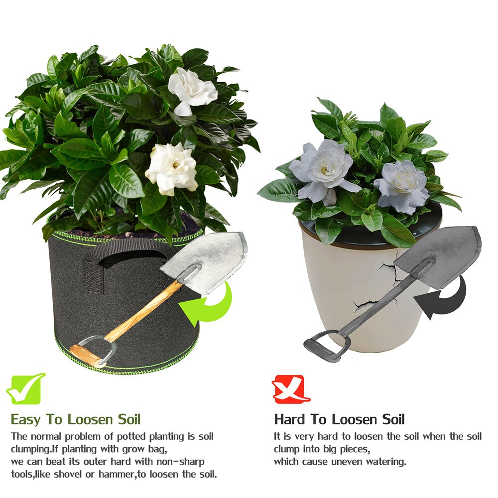 Ikke vevde tre stoff potter vokse bag rot beholder plante pose svart hånd med plante blomster potte fiberduk poser vokser kultur