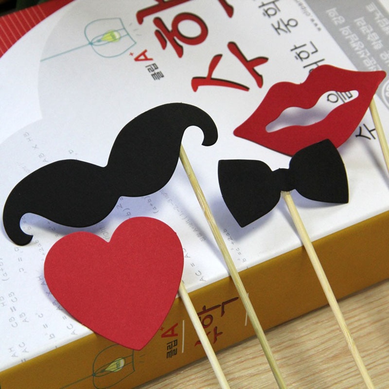 10Pcs Photo Booth Props DIY Mustache Lip Heart Photobooth Party Accessories Bridal Shower Event Supplies Fun Wedding Decoration
