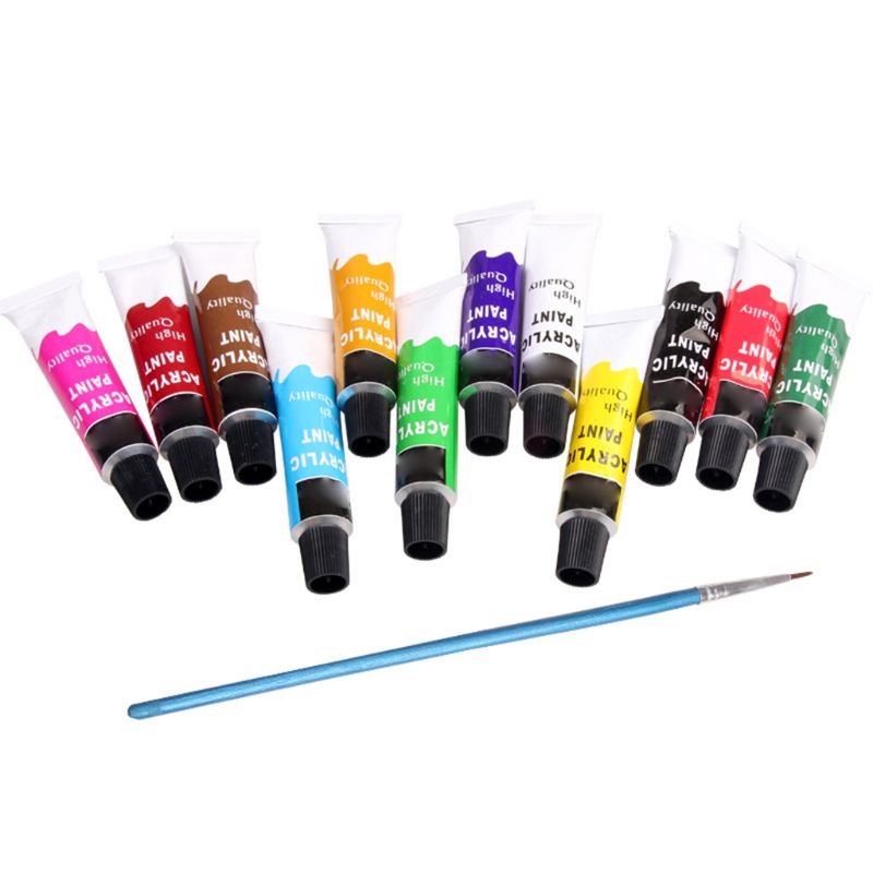 12 Colors Acrylic Paints Brush 12ml Tubes Drawing Painting Pigment Hand-painted DXAB