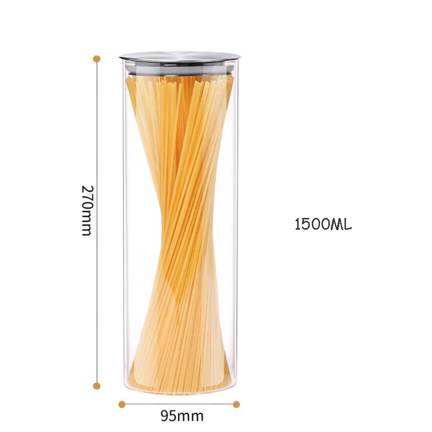 Kitchen Food Glass Storage Container Airtight Glass Food Storage Jar Heat-resistant Glass Jar Container with Stainless Steel Lid: 95x270mm