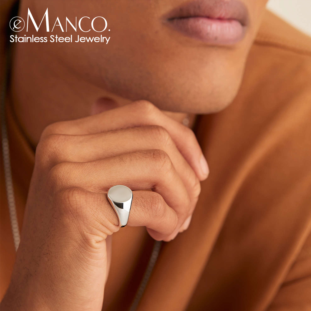 EManco Anillo redondo minimalista de acero inoxidable estilo punk Anillos de mujer chapados en oro para fiestas y festivales