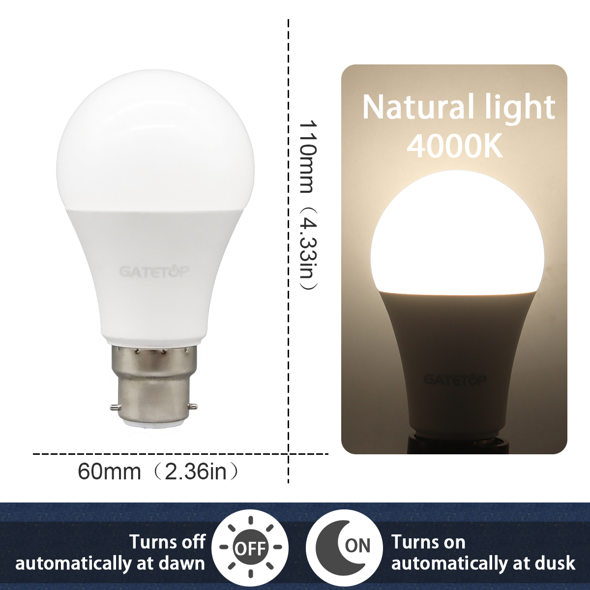 1 Stück LED-Lampe, Lichtsensor-Kontrollbirne, AC 220 V, 110 V, 10 W, E27, B22, Dämmerung bis Morgendämmerung, Glühbirne für Höhle Eingang der unterirdischen Garage: verrotten