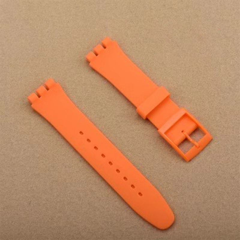 Bracelet en Silicone souple coloré pour montre Swatch, 16mm 17mm 19mm 20mm, accessoires de remplacement avec outil: Orange / 16mm