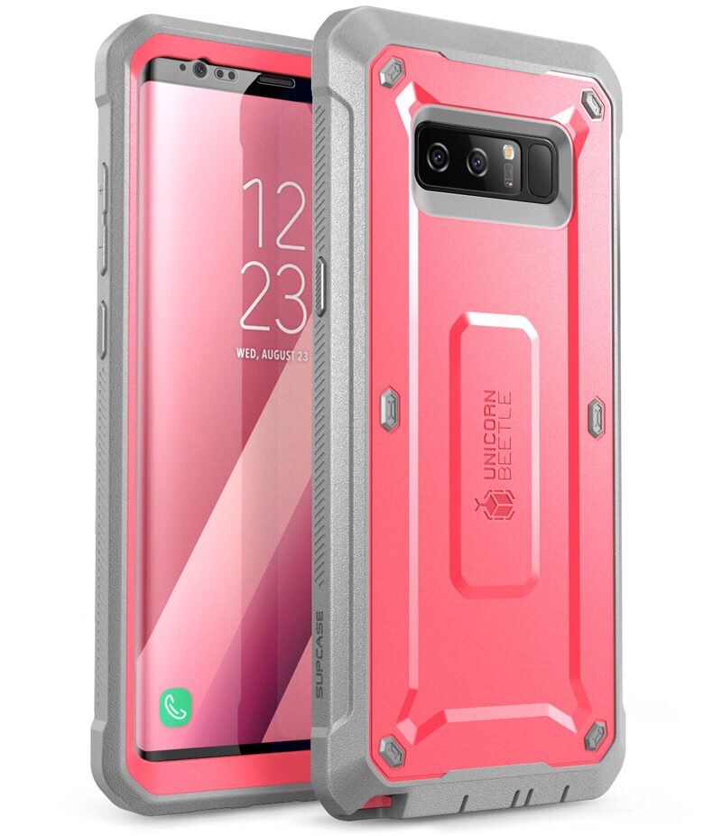 Supcase para samsung galaxy note 8, capa protetora, dobrável, com protetor de tela: Pink