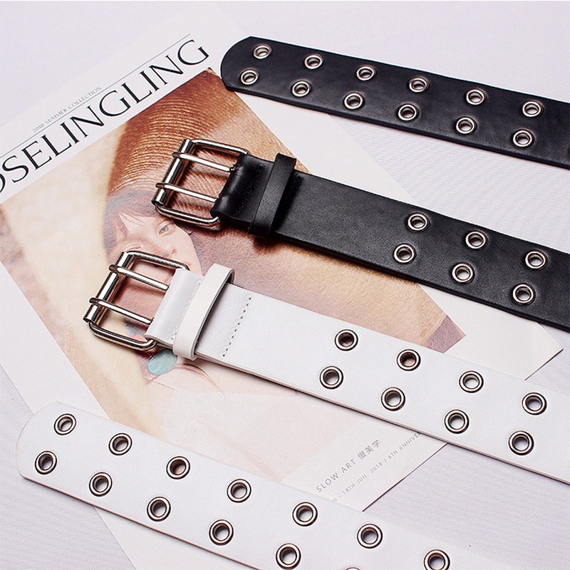 bracelet en polyuréthane femmes Punk chaîne réglable noir Double oeillet oeillet cuir boucle ceinture pour femmes Vintage ceintures