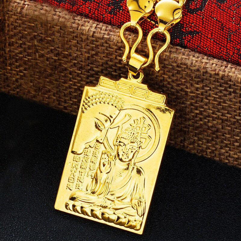 OMHXFC Europese Man Man Party Verjaardag Huwelijkscadeau Rechthoek Boeddha God 18KT Real Gold Charm Hanger PN76: Buddha pendant 1