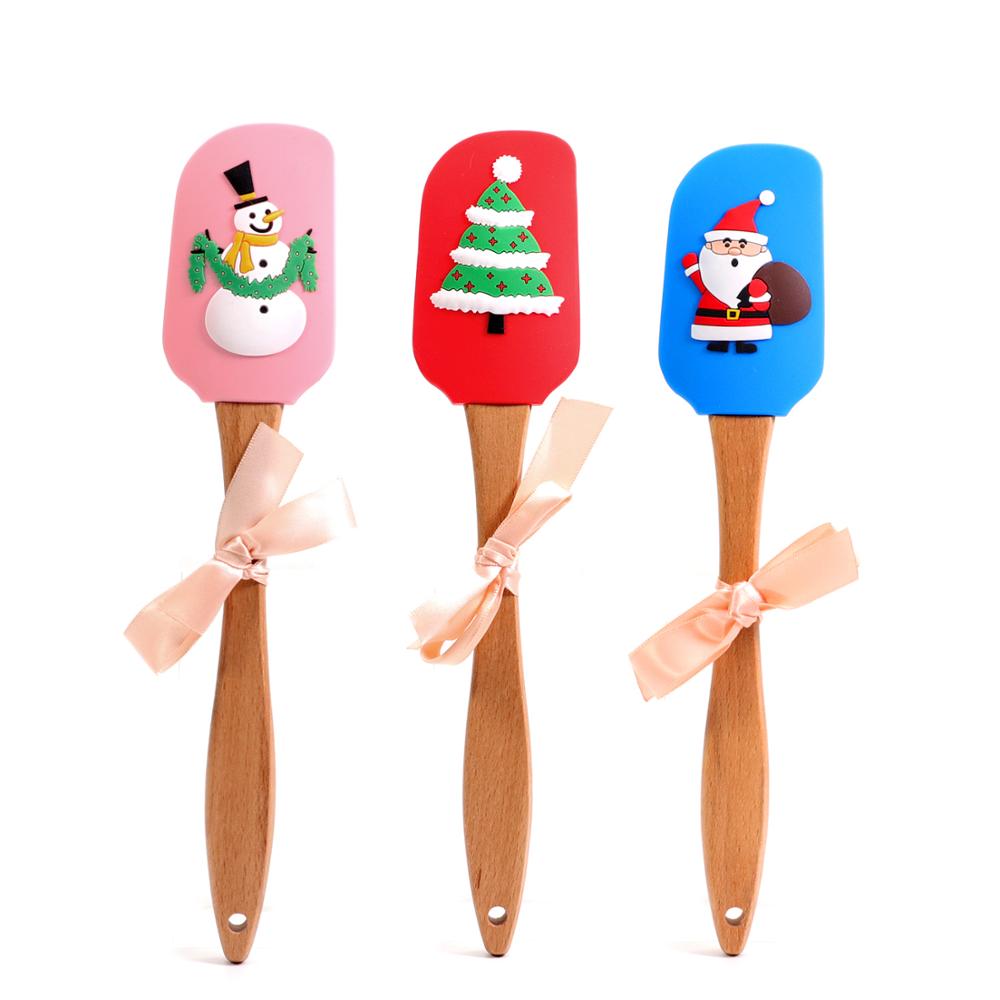 Silicone Spatulas beechwood handle - Kitchen Utensils Non-Stick for Cooking, Baking, Mixing and Christmas Decorating
