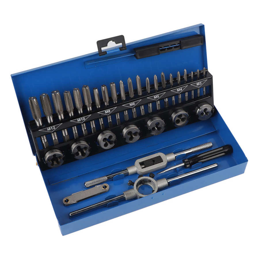 32Pcs Draad Tap M3-M12 Grof Pitch Gelegeerd Staal Tappen Set Met Wrench Draad Gauge Handgereedschap