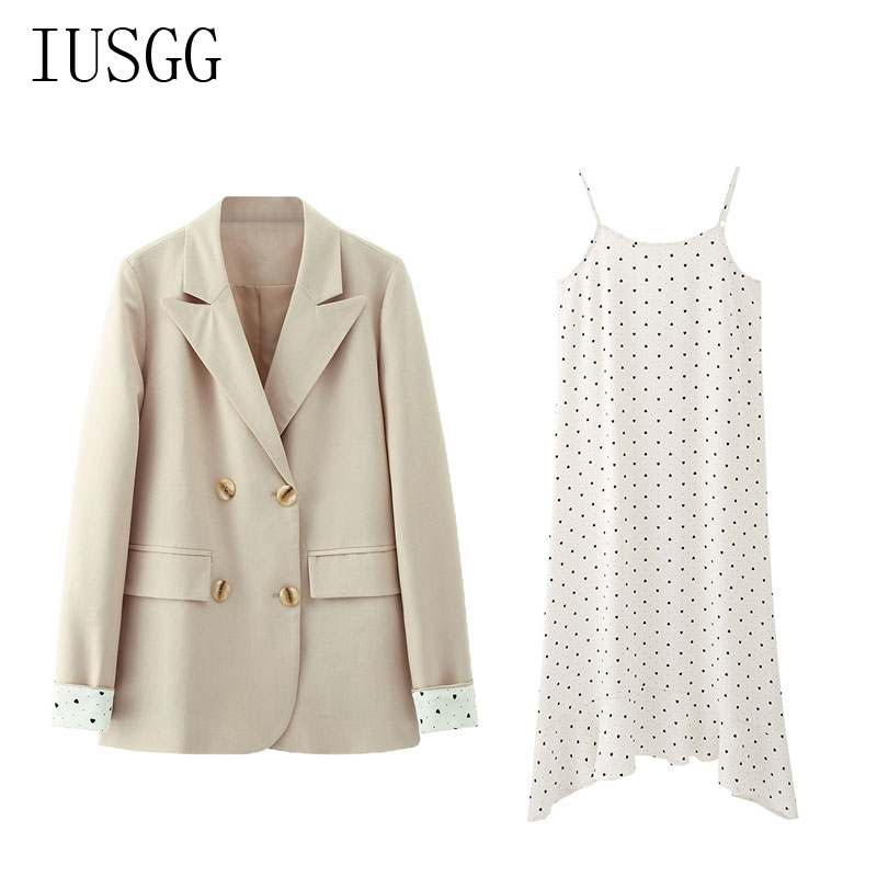 Plus size 5xl dame kjole jakkesæt langærmet blazer sæt smart blazer med slynge kjole streetwear løs prikket slynge jakkesæt coa