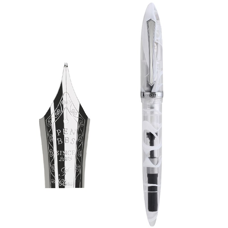 PENBBS 480 Acrylic Fountain Pen Iridium Fine Nib 0.5mm Silver Clip with Box Beautiful Writing Ink Pen for Office Business: White Pattern