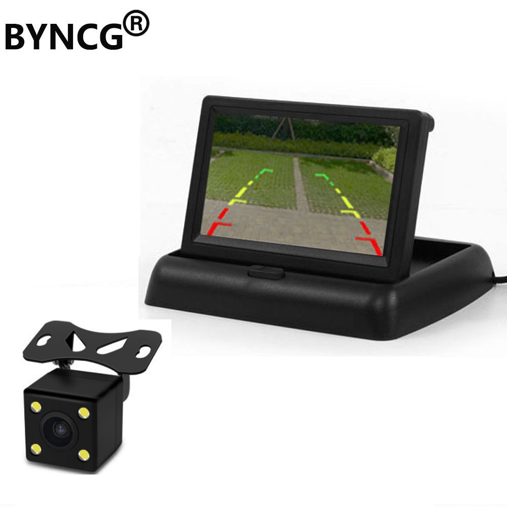 Monitor de coche plegable de 4,3 pulgadas, pantalla TFT, cámaras LCD, cámara de marcha atrás, sistema de aparcamiento para monitores retrovisores de coche NTSC PAL