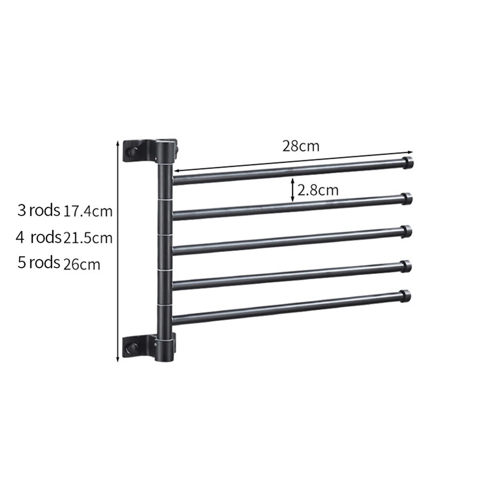 180° Swivel Towel Bar Bathroom Wall Mounted Removable Towels Storage Rack Punch-free Strong Load-bearing Laundry Drying Shelves