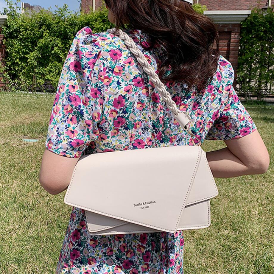 Ensfarget firkantet crossbody-veske pu lær dameveske reise skulder messenger bag