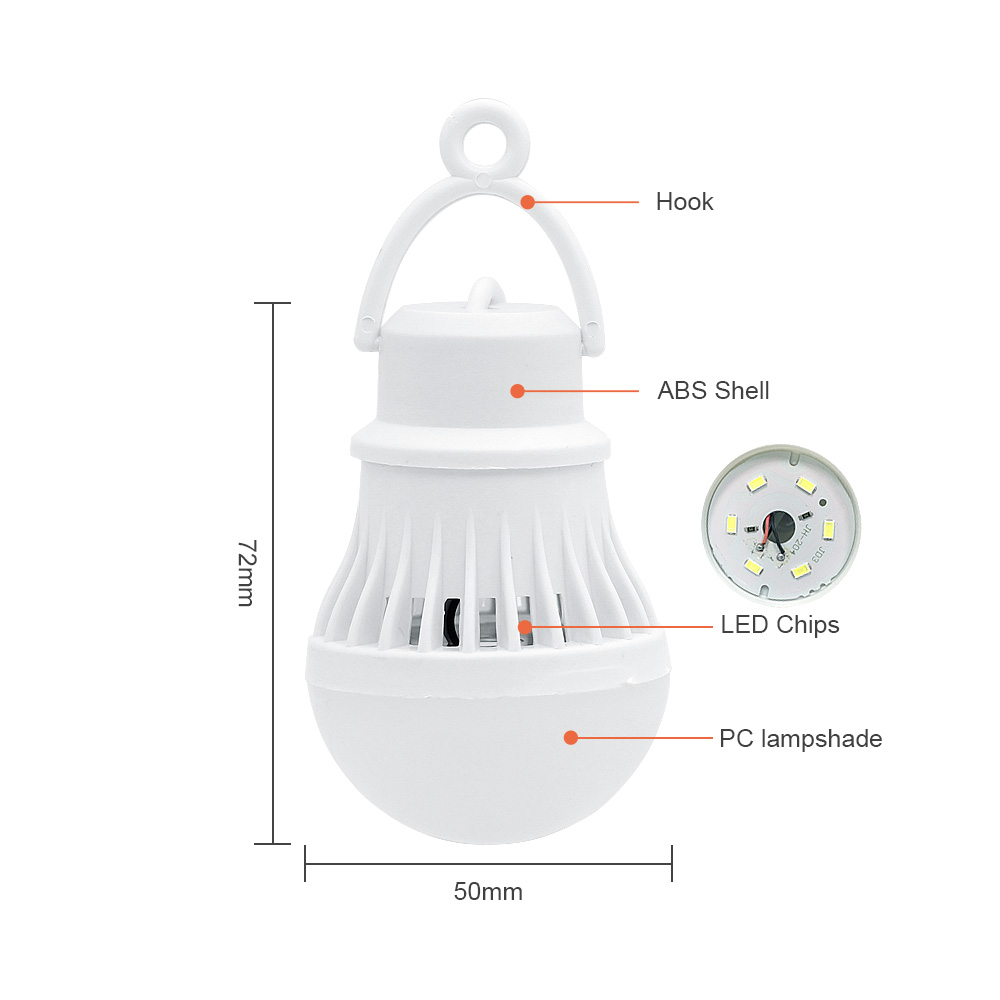Linterna LED USB para exteriores, Bombilla portátil para acampar, 5V, 3 colores, lámpara recargable regulable para tienda de campaña en casa, senderismo, luz nocturna de emergencia