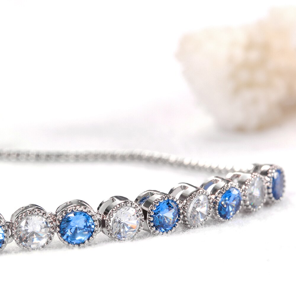 Women The Summer Blue White Color Austrian Royal Blue Bracelets Women Jewelry Round Cz Bracelet