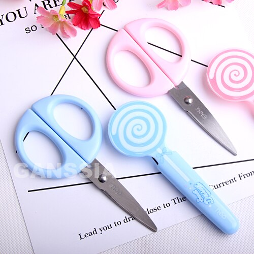1 piruleta kawaii tijeras con estilo DIY papelería oficina zakka material escuela estudiante tijera papel encaje suministros (ss-1551)