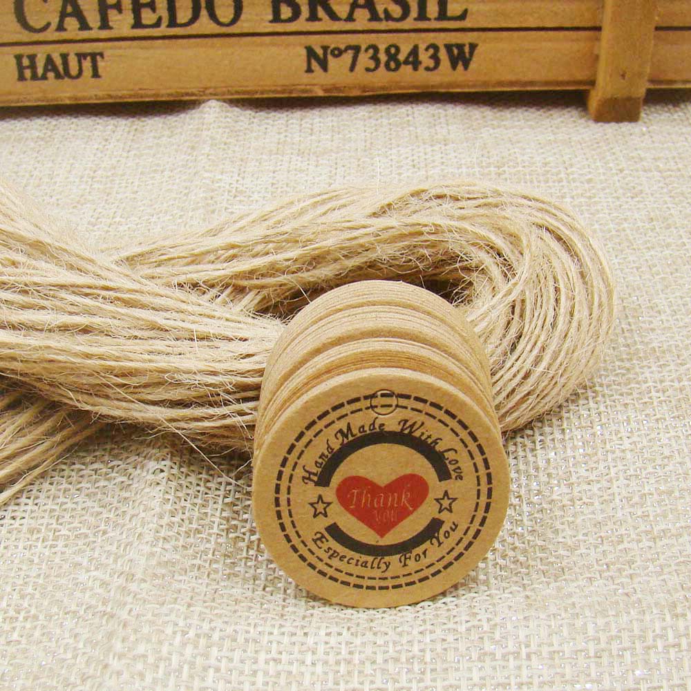 50 stuks kraft prijskaartjes +50 stuks hennep touwtjes papieren bedankkaartje papieren handgemaakte kaartjes met liefde voor sieraden/taart/kledingdoos