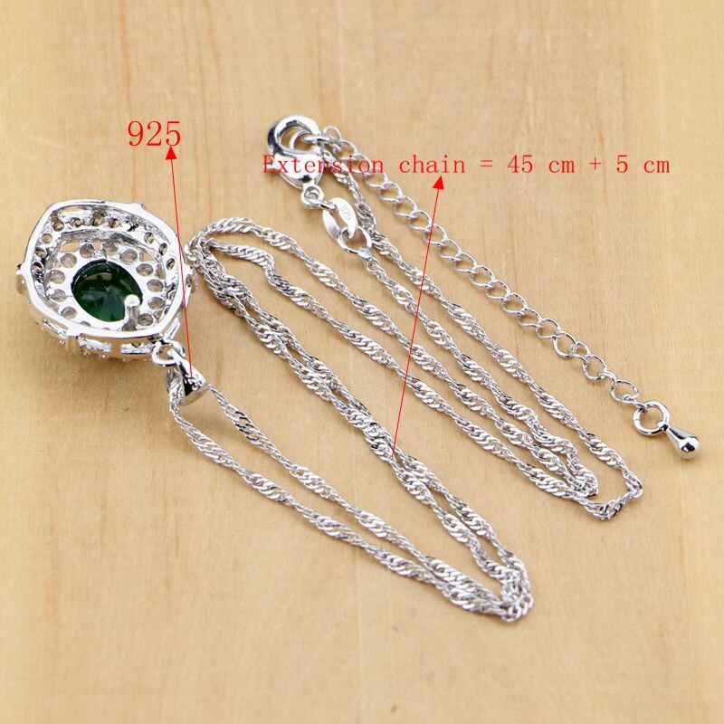 925 Sterling Silber Schmuck Grün Erstellt Smaragd Weiß Zirkon Schmuck setzt Frauen Ohrringe/Anhänger/Halskette/Ringe/Armbinde T203