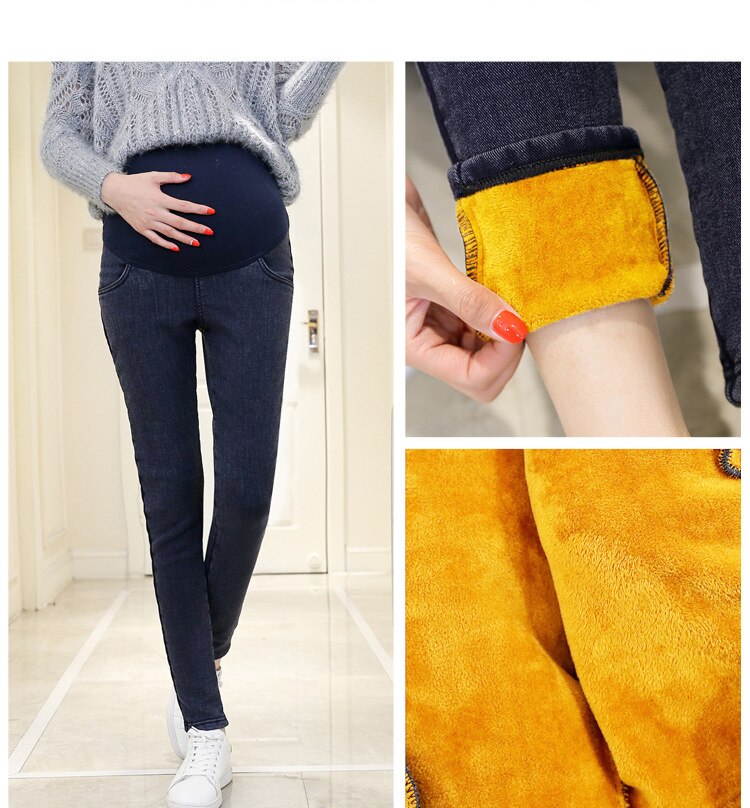 Warm Thick Pregnancy Denim Pants Winter Fleece Maternity Jeans For Pregnant Women Plus Velvet Maternity Trousers Plus Size 3xl