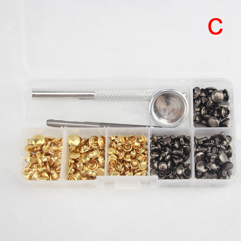 120 Sets Leather Craft Repair Double Cap Rivets Tubular Metal Studs Fixing Tools 669