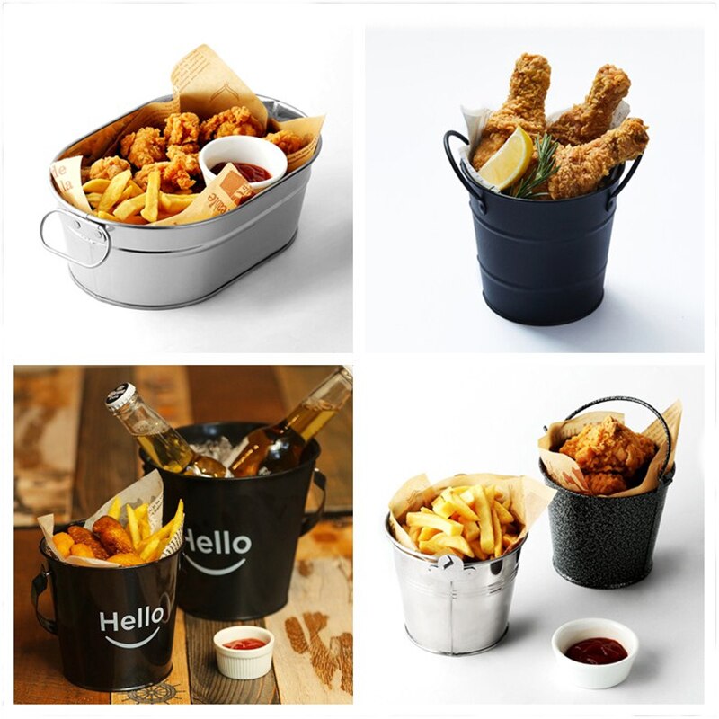 Secchiello per il ghiaccio patatine fritte secchiello piccolo caffetteria Bar Party creativo Mini secchiello per il ghiaccio patatine fritte barile ferro