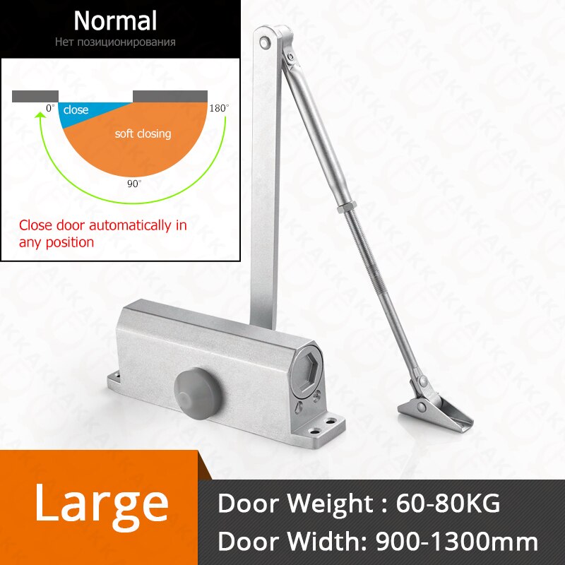 KAK Automatic Door Closer 2 Spring Hydraulic Buffer Adjustable Door Stopper Speed Mute Closing For 25 to 80KG Door Hardware: Silver L