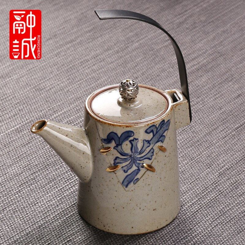 Vintage Tea Loop-handled Teapot Ceramic Retro Tea Making Device Household Copper Handles Single Teapot Tea Kettle Japanese Style: Antique Pottery  Teapot  Hand Ewer Porcelain