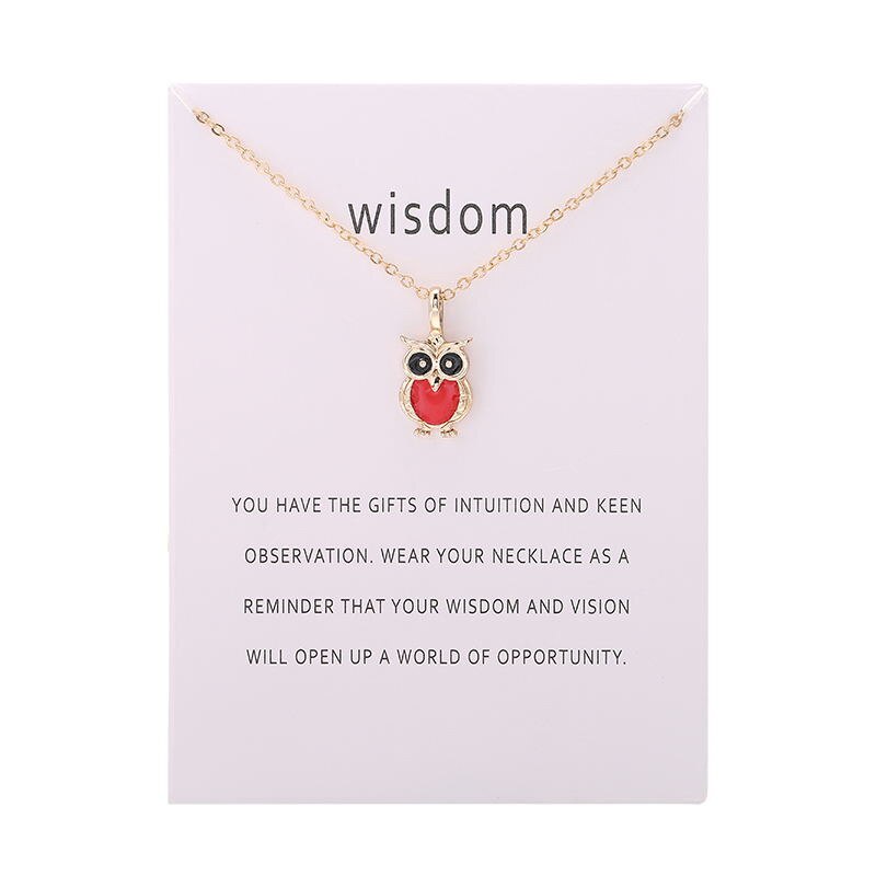 Color Glaze Wisdom Owl Pendant Necklace Jewelry For Women Girl: GOLD RED