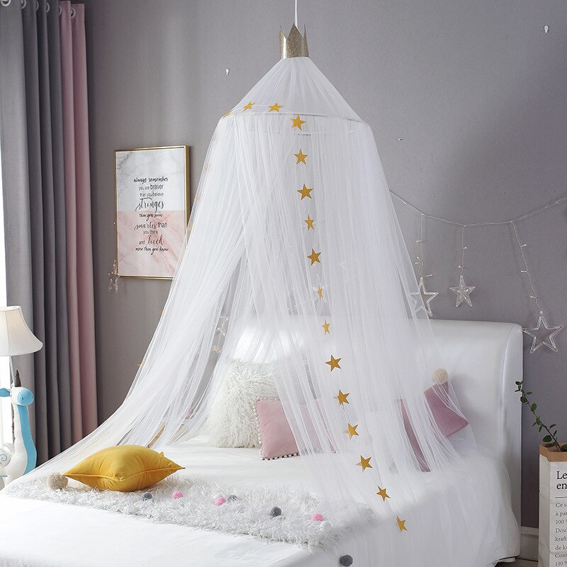 Myggenet med gratis stjerner hængende telt baby seng krybbe baldakin tyl gardiner til soveværelse lege hus telt til børn børneværelse