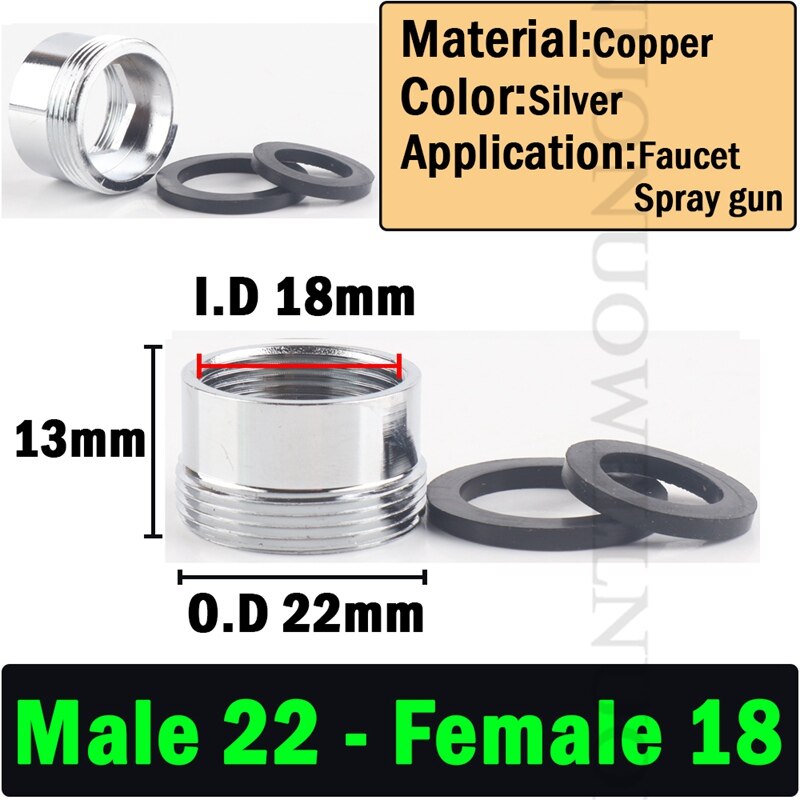 2 Stks/partij M22 Om M20 M18 M28 Draad Rvs Connector Kraan Gewrichten Waterzuiveraar Accessoire Keuken Water Tap Adapter: M22 to F18