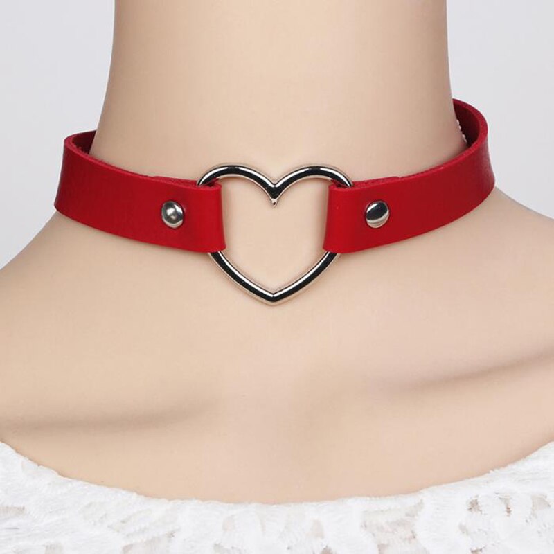 4 farben Schwarz verrotten Rosa Weiß PU Leder Punk Herz Verzierte Halsband Halskette Niet Schnalle Kragen Halskette für Frauen schmuck: rot