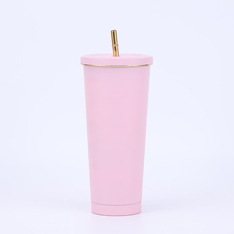Vacuum Insulated Mug Stainless Steel Thermos Cup Car Coffee Milk Tea Drinking Cup With Straw: VIOLET/紫罗兰