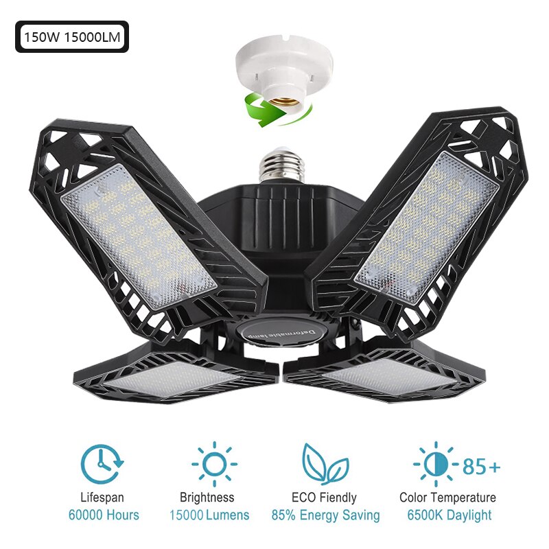 150W 15000LM Super Bright Industrial Lighting E27 Led Fan Garage Light 85-265V 6000K Led High Bay Industrial Lamp For Workshop