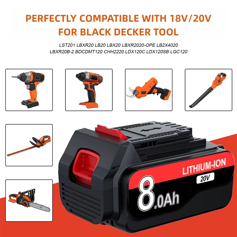 per Nero decker LBXR20 Batteria al litio 20V 8.0/3.0ah LBXR20 LB20 LBX20 LBXR2020 LB2X4020-OPE Utensili elettrici e caricabatteria
