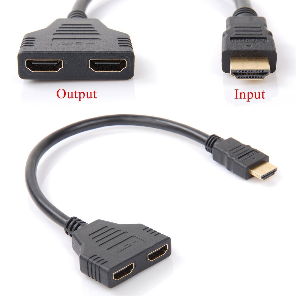 1 In 2 Out Hdmi Converter Connect Cable Cord 2 Dual Port Y Splitter 1080p