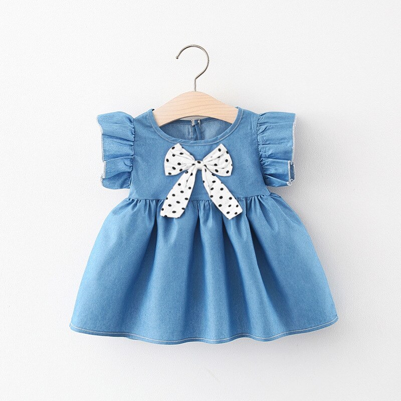 2022 Summer Outfit Newborn Baby Girl Dresses Cute Bow Sleeveless Cotton Infant Princess Blue Dress Toddler Clothes 0-24Months: A- / 8(6-12M)