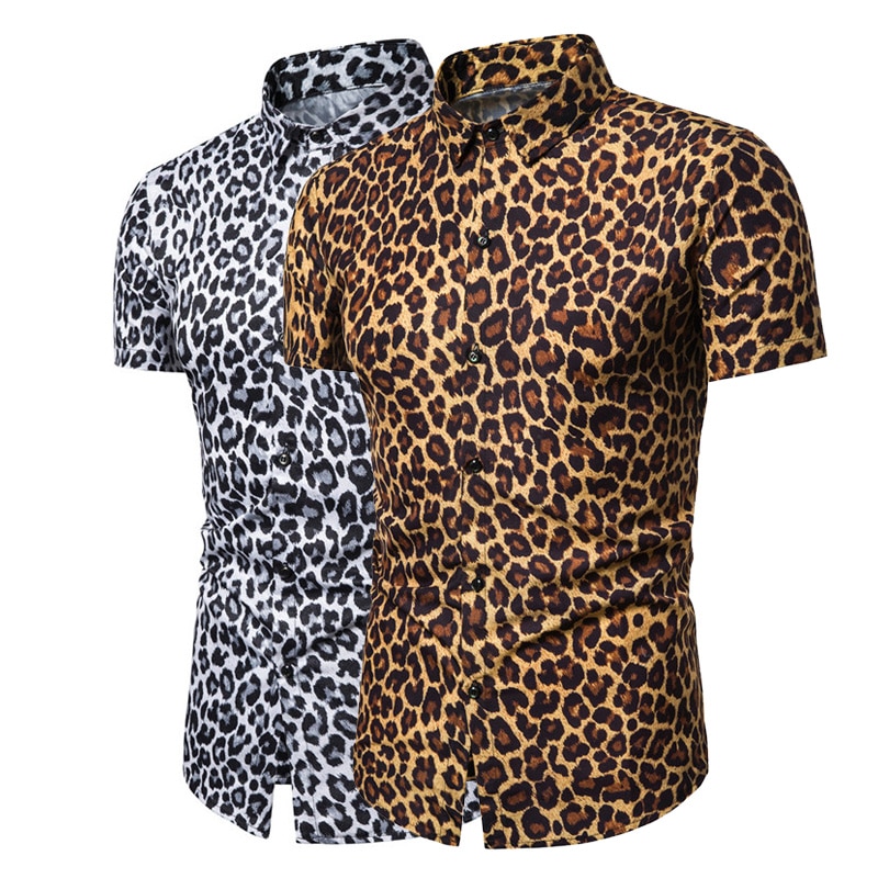 Camisa hawaiana con estampado de leopardo para surfear y playa para hombre, Blusa de manga corta de verano , Top de 3XL, ropa para vacaciones