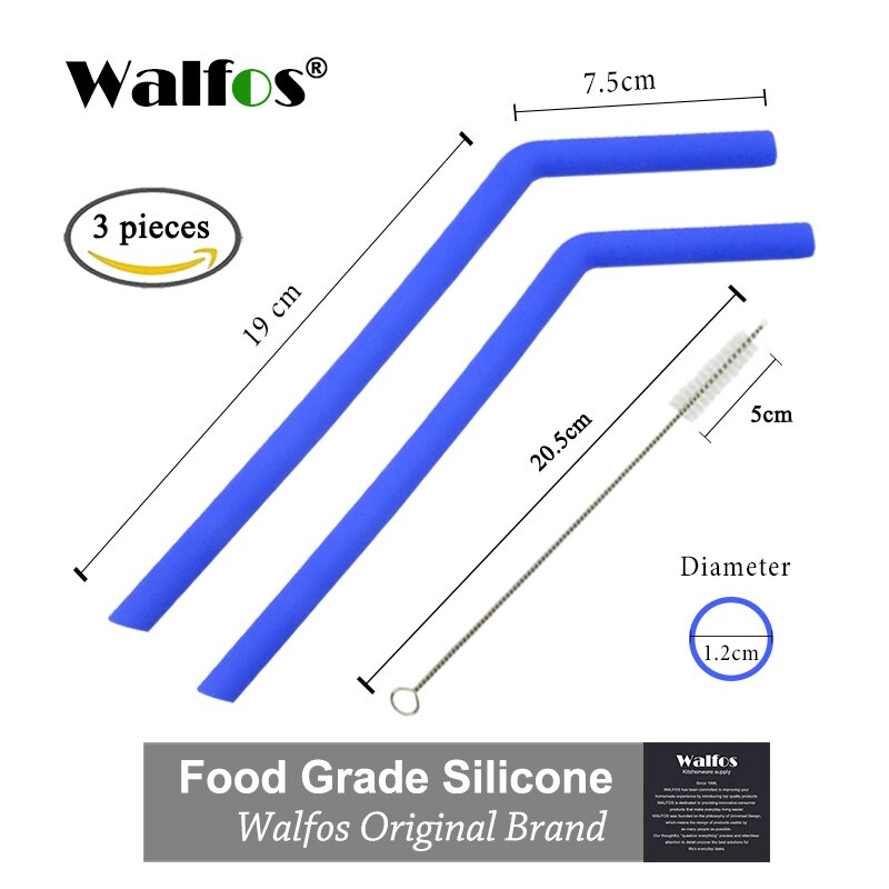 WALFOS Set Of 2 Reusable Drinking Straw Flexible Food Grade Stainless Steel Silicone Reusable Drink Straw For Mugs 20/30oz: big blue
