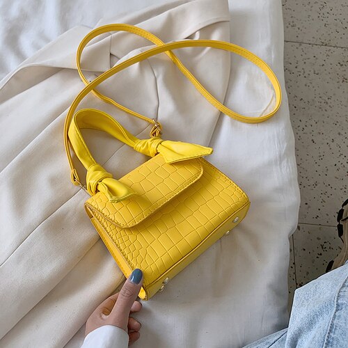 Sacs à bandoulière motif cuir pour femmes, petit sac à bandoulière violet, sacs à main et pochettes avec poignée, 2022: YELLOW