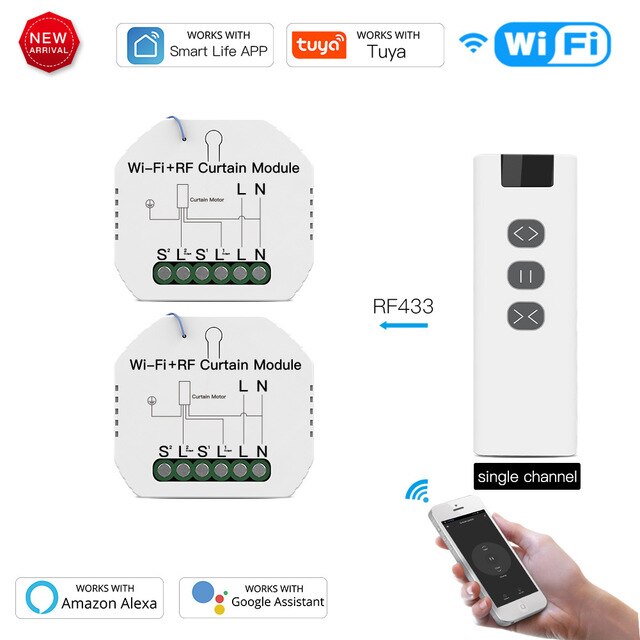 Tuya Smart Life WiFi RF433 Blind Curtain Switch with Remote for Electric Roller Shutter Google Home Alexa Smart Home Motor: Set B (3)