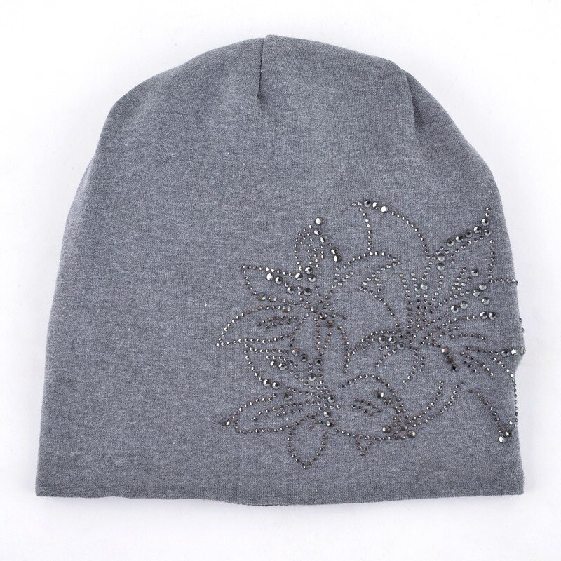 Female Beanie Bonnet Autumn And Winter Caps Hip-hop Cap Flower Rhinestone Hats For Women Beanies