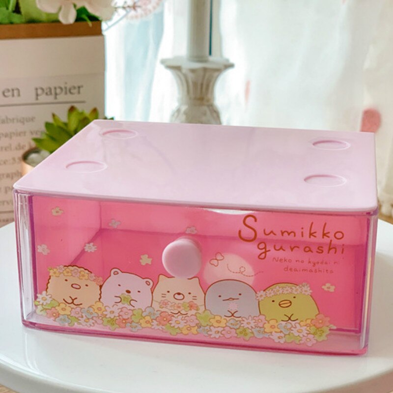 Śliczne Anime kreatywne pudełko na kosmetyki Cartoon Stars śliczne szuflada schowek torba na kosmetyki dziewczyny Kawaii pulpit sypialnia plastikowy Organizer: Sumikko Gurashi 1