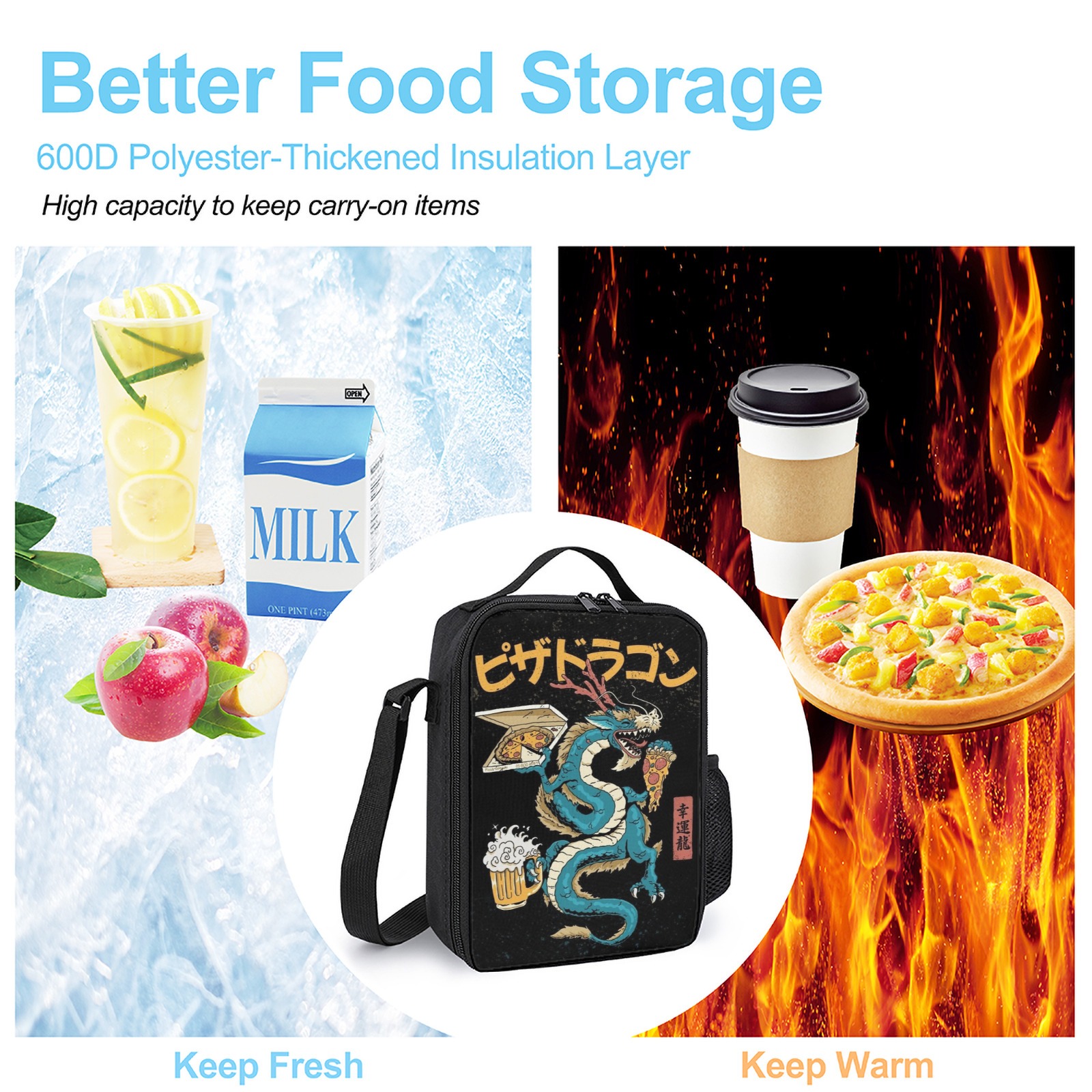 Pizza Dragon Sac Isotherme A Repas bedrukte lunchtas Thermische kinderen thermische lunchbox Isolatie lunchbox tas