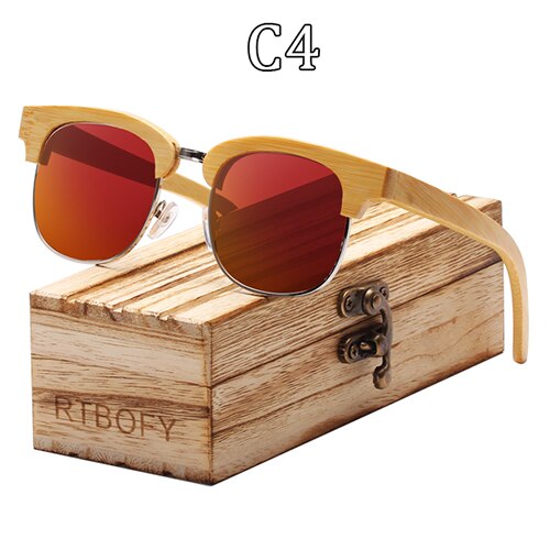 RTBOFY Hout Zonnebril Mannen Retro Trend Zonnebril Voor Mannen UV400 Vintage Gepolariseerde Zonnebril Eyewear Zonnebril: C4