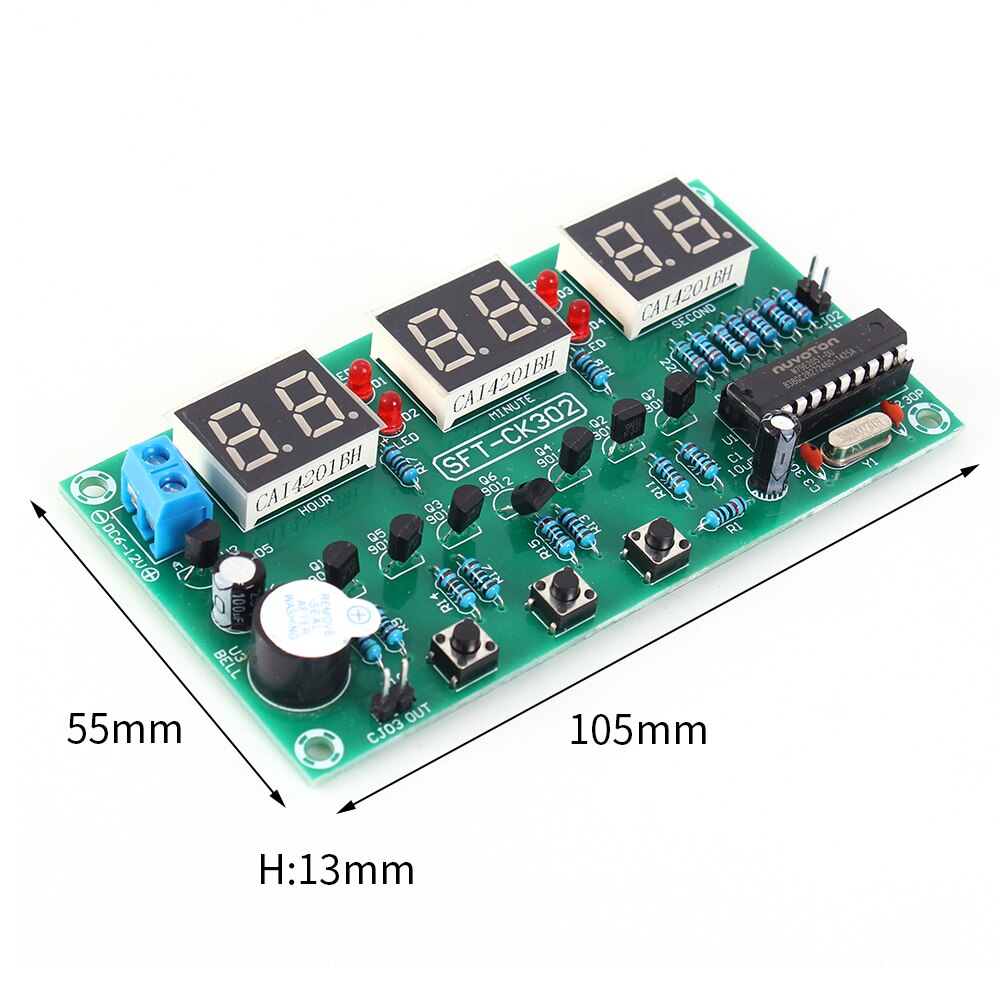 6 Bit DC 6V-12V LED Electronic Clock Module Alarm Clock Countdown Stopwatch Multi-function Digital Electronic Clock Board