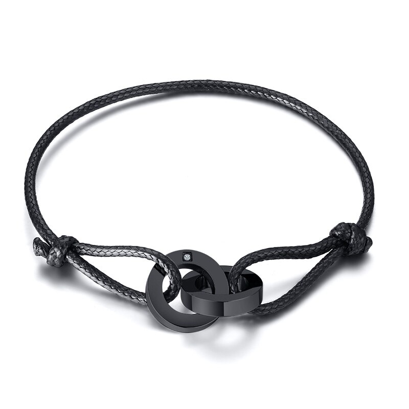 Dubbele Grijpende Heren Armband Enkelband In Zwart Koord Armband Cadeau Voor Vriendje: BLACK