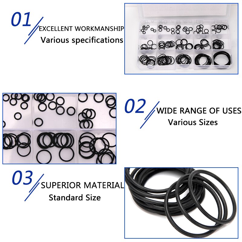 Juntas tóricas de sellado NBR, Arandela de goma reemplazos de juntas duraderas OD6-30mm CS1mm 150mm 1,5mm 1,9mm 15 tamaños DQ004, 2,4 Uds.