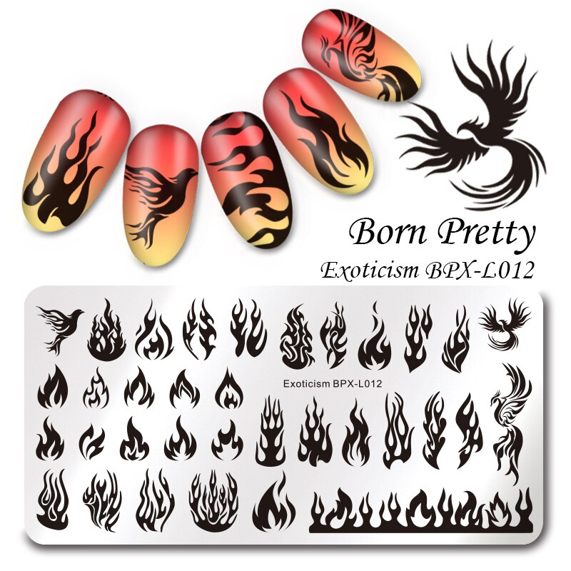 GEBOREN PRETTY Rechthoek Nail Art Stamping Template 12*6cm Manicure Image Plaat Exotisme BPX-L012